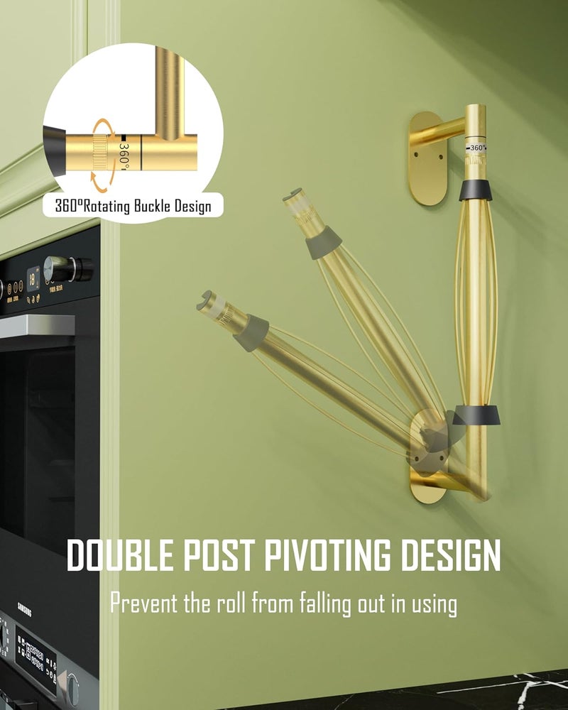 BATHDANCE Paper Towel Holder Under Cabinet, Single Hand Operable Roll Holder with Damping Effect,No Drilling or Wall Mounted SUS304 Stainless Steel for Kitchen Bathroom (Brushed Gold) - Image 3